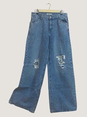 Vintage Inspired Distressed Denim Levi’s 94 Wide Leg Jeans High Rise Denim